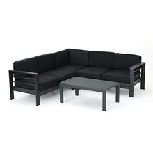 Load image into Gallery viewer, Christopher Knight Home Cape Coral Outdoor Aluminum V-Shaped Sectional Sofa with Water Resistant Cushions, 4-Pcs Set, Grey / Dark Grey
