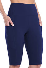 Load image into Gallery viewer, SOCIALA Womens High Waist Biker Shorts with Pockets 12" Workout Running Short Navy
