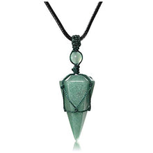 Load image into Gallery viewer, PESOENTH Green Aventurine Necklace Quartz Crystal Dowsing Pendulum Divination Healing Necklace Cord Adjustable,Natural Gemstone Hexagonal Pointed Cone Reiki Chakra Pendant
