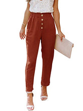 Load image into Gallery viewer, NIMIN High Waisted Pants for Women Summer Beach Pants Cotton Linen Like Pull On Pants Ladies Paper Bag Pants Work Pants with Pockets Rust Red Medium
