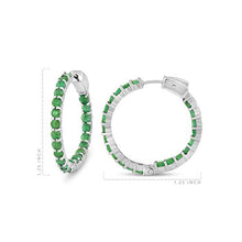 Load image into Gallery viewer, Femme Luxe Natural 5.00 Carat Round Emerald Inside-Out 925 Sterling Silver Hoop Earrings, Birthstone Eternity Hoop Earrings
