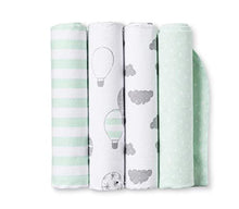 Load image into Gallery viewer, Cloud Island Flannel Receiving Blankets Mint/Grey 4 Count
