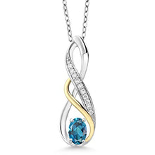 Load image into Gallery viewer, Gem Stone King 2 Tone 10K Yellow Gold And 925 Sterling Silver London Blue Topaz and White Lab Grown Diamond Pendant Necklace For Women (0.67 Cttw with 18 Inch Silver Chain)
