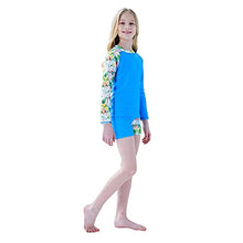 Load image into Gallery viewer, Ovovod Girls Swimsuit Two Piece Rash Guard Set for 4-14 Years UPF 50+ UV Protective Long Sleeve Swimwear Blue/Flamingo
