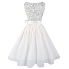 Load image into Gallery viewer, Hanpceirs Women's Boatneck Sleeveless Swing Vintage 1950s Cocktail Dress White Sequin L
