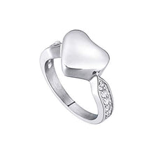Load image into Gallery viewer, HOUSWEETY Stainless Steel Heart-Shaped with Rhinestones Openable Cremation Ashes Urn Ring (Size: 8)

