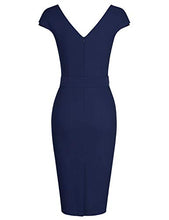 Load image into Gallery viewer, MUXXN Ladies Foraml Wedding Dark Blue Dresses Tie Bowknot Party Midi Dress (Blue L)
