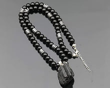 Load image into Gallery viewer, ElisaJewelryArt - Natural Raw Tourmaline Crystal Pendant Black Onyx Stone Beaded Necklace Genuine Gemstone Purification Stone Clasp Closure Necklace Unisex Necklace (22, Raw Tourmaline)
