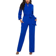 Load image into Gallery viewer, Ophestin Womens Long Sleeve Jumpsuit for Work Wide Leg Pants Rompers with Belt Royale Blue Size M
