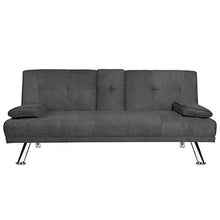 Load image into Gallery viewer, MIERES Modern Convertible Futon Sofa Bed for Living Room Fold Up &amp; Down Recliner Couch w/Metal Legs and 2 Cup Holders Sleeper Daybed, for Small Spaces, Dark Gray

