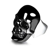 Load image into Gallery viewer, Black Obsidian Carved Gemstone Crystal Skull with Sterling Silver Ring, Skull Jewelry.
