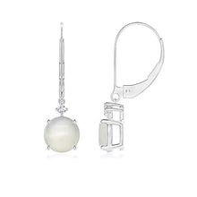 Load image into Gallery viewer, June Birthstone - Solitaire Moonstone Dangle Earrings in 14K White Gold (7mm Moonstone)
