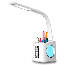 Load image into Gallery viewer, LED Desk Lamp with USB Charging Port, Night Atmosphere Lamp, Alarm Clock, Pen Holder, Calendar, 3-Level Dimmer Eye-Caring Table Lamp for Study/Read/Office
