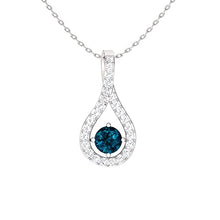 Load image into Gallery viewer, Diamondere Natural and Certified London Blue Topaz and Diamond Drop Petite Necklace in 14k White Gold | 0.42 Carat Pendant with Chain
