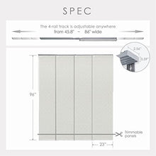 Load image into Gallery viewer, GoDear Design Deluxe Adjustable Sliding Panel Track Blind 45.8"- 86" W x 96" H, Extendable 4-Rail Track, Trimmable Natural Woven Fabric, Semi-Privacy, Checker Pattern, White Queen
