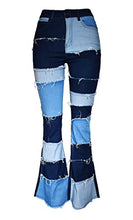 Load image into Gallery viewer, Aodrusa Women Patch Flare Jeans Bell Bottom Raw Hem Girls Y2k Denim Pants Black US 0
