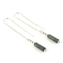 Load image into Gallery viewer, Long pull through threader chain Sterling Silver Earrings forest green Moss Agate 74 mm (2.91”) length
