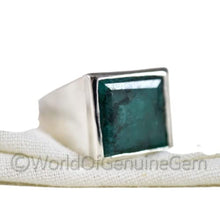Load image into Gallery viewer, Green Emerald Silver Ring, 925K Sterling Silver, Faceted Rectangle, Natural Emerald Corundum, Handmade, High Polished Jewelry, Men's Emerald Ring, Unique Gift For Him, Birthday Gift, Anniversary Ring
