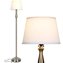 Load image into Gallery viewer, Brightech Gabriella LED Floor Lamp - Free Standing Elegant Style - Tall Pole Light for Living Room, Office Or Bedroom- Modern Upright Light with Fabric Shade - LED Bulb Included - Silver
