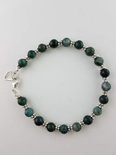 Load image into Gallery viewer, Moss Agate Natural Green Gemstone 6 mm Beads Bracelet, 7.5 inches, with Solid 925 Sterling Silver Spacers, Lobster Clasp, for Men, for Women
