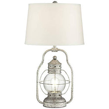Load image into Gallery viewer, Bodie Rustic Industrial Table Lamp with USB Charging Port Nightlight Antique LED Edison Distressed Silver Off White Linen Shade for Living Room Bedroom Bedside Nightstand Office - Franklin Iron Works
