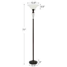 Load image into Gallery viewer, CO-Z Antique Bronze Torchiere Floor Lamp with Glass Shade, Tall Torch Lamp for Living Room Corner Bedroom Office, 71" Uplight Task Standing Lamp with LED Bulb, 3 Way Pole Floor Light
