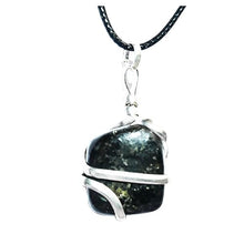 Load image into Gallery viewer, Real Natural Gemstones Nuummite Wire Wrap Stone Nacklace Pendant with Silver Plated Chain &amp; Thread Meditation, Reiki, Spiritual Faith Healing Energy/Christmas Gift/Birthday Gift
