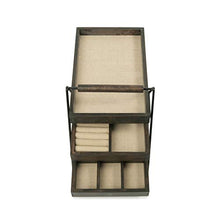 Load image into Gallery viewer, Umbra 1004037-048 Terrace Jewelry Tray – Three-Tier Jewelry Tray With Three Sliding Linen Lined Wood Trays With Metal Frame and Handle, Easy Storage and Access, Black/Walnut Finish
