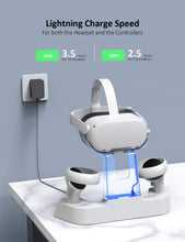 Load image into Gallery viewer, NexiGo Enhanced Charging Dock with LED Light for Oculus Quest 2, [Support Elite Strap with Battery], Headset Display Stand and Controller Mount, 2 Rechargeable Batteries, Magnetic Cable
