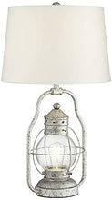 Load image into Gallery viewer, Bodie Rustic Industrial Table Lamp with USB Charging Port Nightlight Antique LED Edison Distressed Silver Off White Linen Shade for Living Room Bedroom Bedside Nightstand Office - Franklin Iron Works
