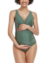 Load image into Gallery viewer, EastElegant Maternity V-Neck Swimsuits One Piece Multiple Criss Cross Back Bikini Army Green,Small
