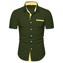 Load image into Gallery viewer, Ranberone Mens Casual Cotton Short Sleeve Dress Shirt Slim Fit Contrast Collar Button Down Shirts(Olive Green,Large)
