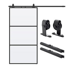Load image into Gallery viewer, SMARTSTANDARD 42in x 84in Glass Sliding Barn Door with 7ft Top Mount Barn Door Hardware Kit &amp; Soft Close Mechanism, Interior Clear Tempered Glass Carbon Steel Frame, Easy to Assemble
