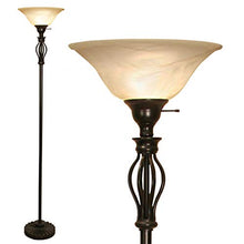 Load image into Gallery viewer, Floor Lamp for Living Room Decor by Light Accents - Tall Floor Lamp Bed Room Decor - Traditional Iron Scrollwork Standing Lamp Pole Light with Alabaster Glass Bowl Shade – 70" Tall- (Bronze)
