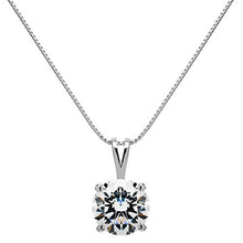 Load image into Gallery viewer, 14K Solid White Gold Pendant Necklace | Round Cut Cubic Zirconia Solitaire | 2.0 Carat | 16 Inch .60mm Box Link Chain | With Gift Box
