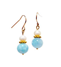 Load image into Gallery viewer, Aquamarine and Freshwater Pearl Gold-Filled Earrings
