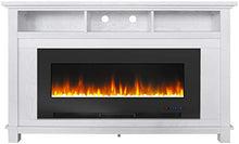 Load image into Gallery viewer, CAMBRIDGE San Jose 58 in. Freestanding Electric Heater TV Stand 50 in. Multi-Color Insert and LED Crystal Rock Display, CAM5735-1WHT Fireplace, White/Black
