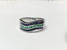 Load image into Gallery viewer, 925 Silver Emerald Sapphire Ring Men Sapphire Emerald Statement Band Mens Emerald Ring Mens Sapphire Ring Mens Jewelry Fathers Day Gift
