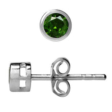 Load image into Gallery viewer, Silvershake 3mm Extra Petite Green Chrome Diopside 925 Sterling Silver Bezel Set Stud Earrings
