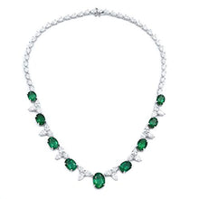 Load image into Gallery viewer, Rachel Koen 18K White Gold Oval Green Emerald and Pear Shaped Diamonds Necklace
