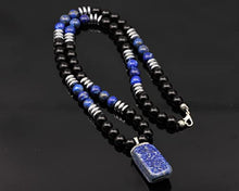 Load image into Gallery viewer, Zirconia Raw Lapis Necklace Natural Lapis Lazuli Black Onyx Beaded Protection Clips Healing Gemstone Necklace Gift For Her Christmas Gift
