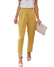 Load image into Gallery viewer, NIMIN Pants for Women Casual Comfy High Waisted Pants Cotton Summer Beach Work Paper Bag Pants with Pockets Yellow 2X-Large
