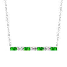 Load image into Gallery viewer, 0.61 CT Baguette Emerald Certified Diamond Bar Charm Pendant, Women Stacking May Birthstone Vintage Necklaces, Gold Engraved Bridal Layering Necklaces 10K Yellow Gold With Chain
