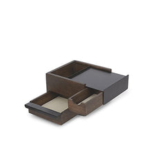Load image into Gallery viewer, Umbra Mini Stowit Jewelry Box - Modern Keepsake Storage Organizer with Hidden Compartment Drawers for Ring, Bracelet, Watch, Necklace, Earrings, and Accessories (Black / Walnut)
