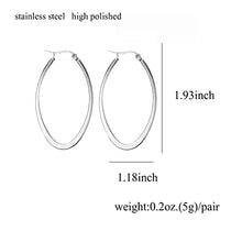 Load image into Gallery viewer, Stainless Steel Gold Thin and Flat Big Large Oval Spring loaded Hoop Earrings-Silver
