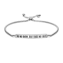 Load image into Gallery viewer, Joycuff Do No Harm But Take No Shit Bracelet Adjustable Chain Link Bar Bangle Inspirational Encouragement Motivational Gift for Best Friend Friendship BFF Empowered Women
