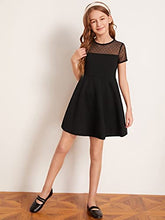 Load image into Gallery viewer, SOLY HUX Girl's Contrast Mesh Short Sleeve High Waist Flared A Line Short Dress Black 11-12Y
