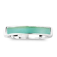 Load image into Gallery viewer, AeraVida Rectangular Bar Reconstructed Green Turquoise Stone Inlay Sterling Silver Ring (9)
