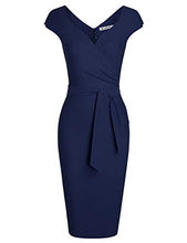 Load image into Gallery viewer, MUXXN Ladies Foraml Wedding Dark Blue Dresses Tie Bowknot Party Midi Dress (Blue L)
