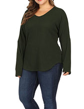 Load image into Gallery viewer, ALLEGRACE Women Plus Size Lightweight Knit Pullover Sweaters Long Sleeve Sweater Shirts Army Green 1X
